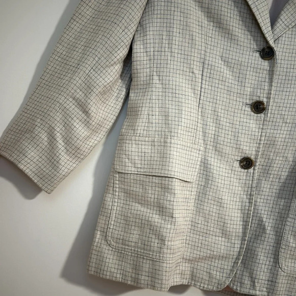 Ralph Lauren petite cream blue check linen blazer spring button jacket - Picture 6 of 7
